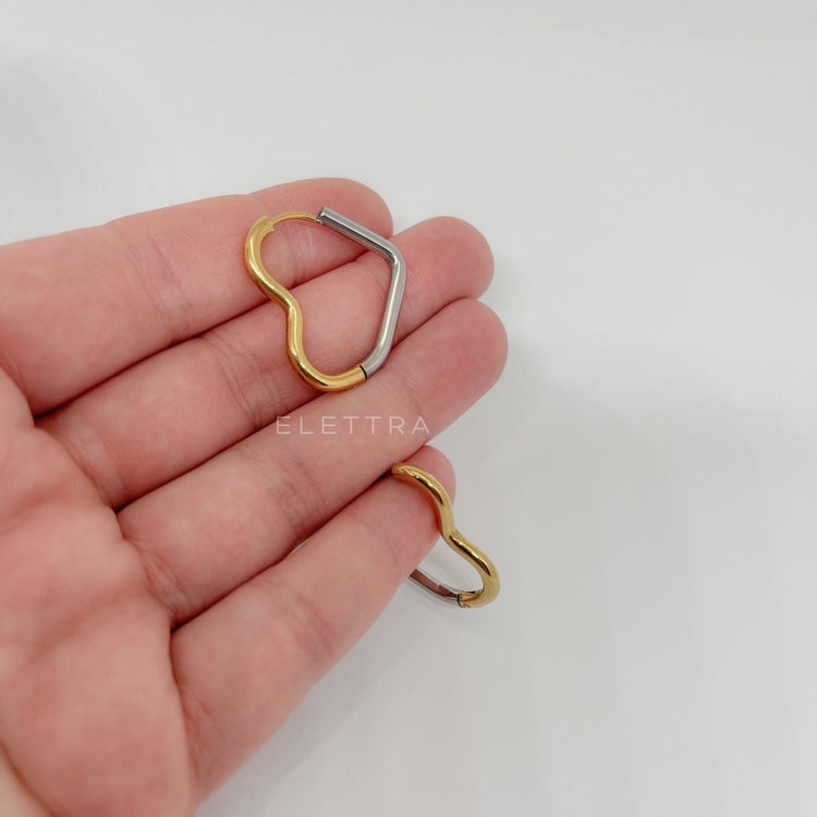 Dual-Tone Heart Hoop Earrings