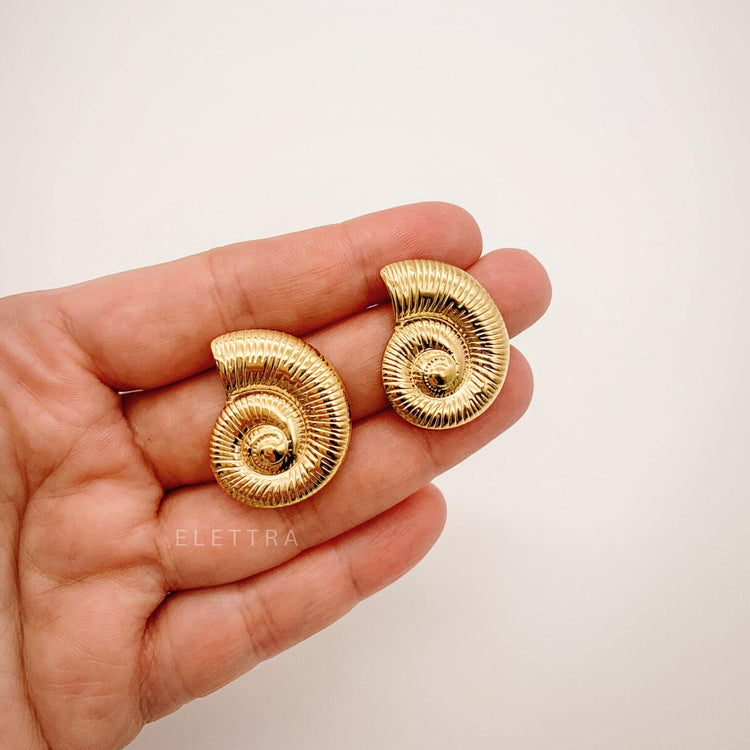 Chunky Gold Seashell Stud Earrings