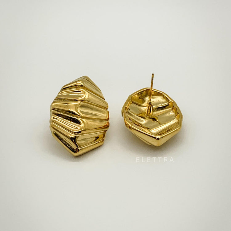 Chunky Gold Ribbed Stud Earrings