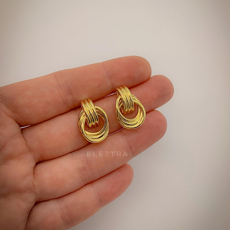 Gold Door-Knocker Stud Earrings