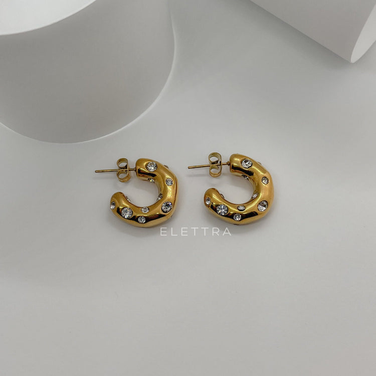Cubic Zirconia Gold C-Shape Earrings