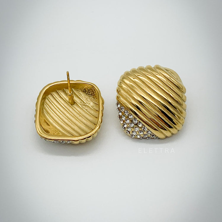 Chunky Gold Ribbed Stud Earrings
