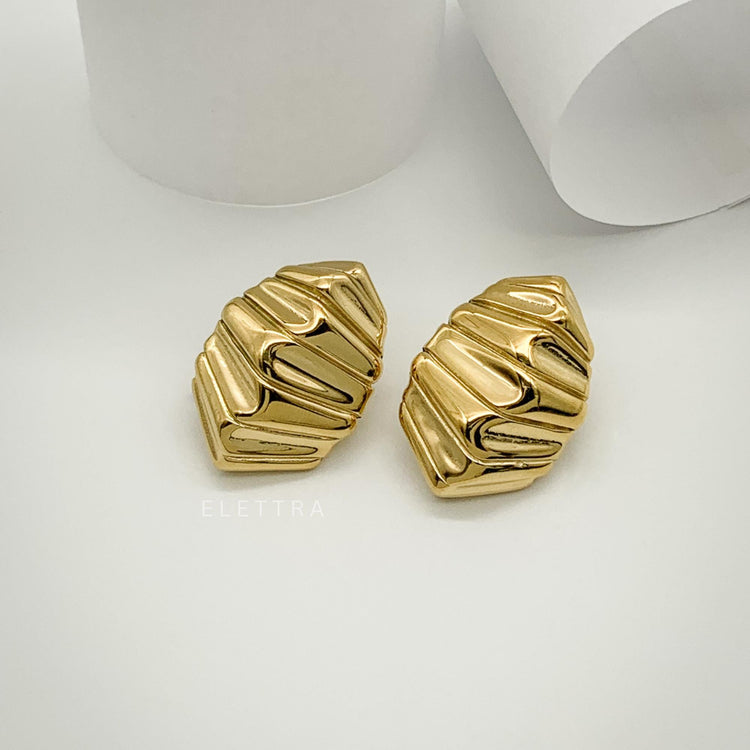 Chunky Gold Ribbed Stud Earrings
