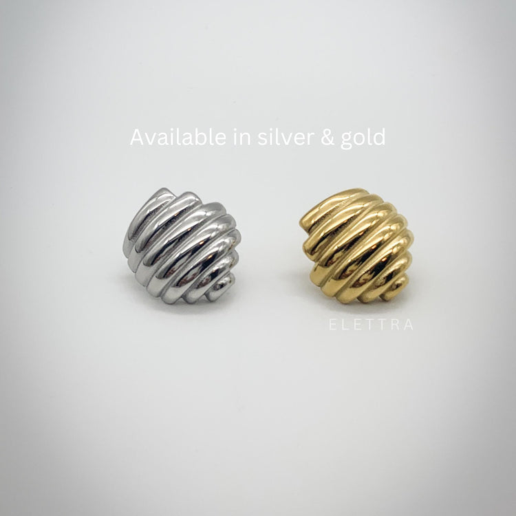 Gold Ribbed Chunky Stud Earrings