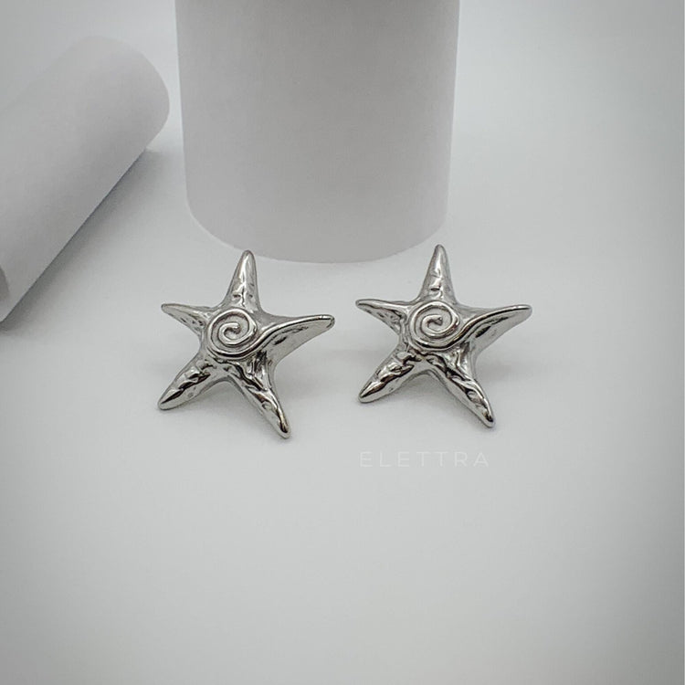 Chunky Silver Starfish Stud Earrings