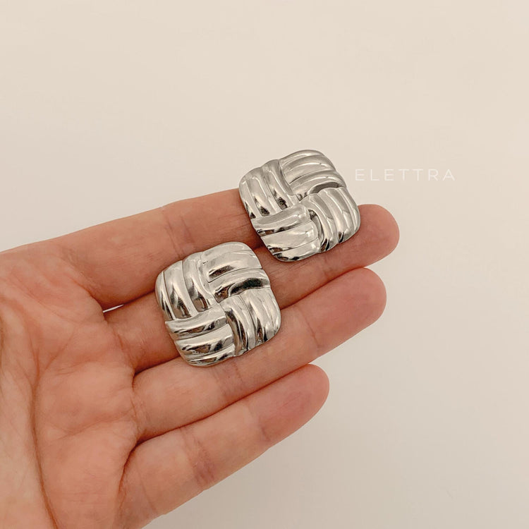 Square Chunky Silver Stud Earrings