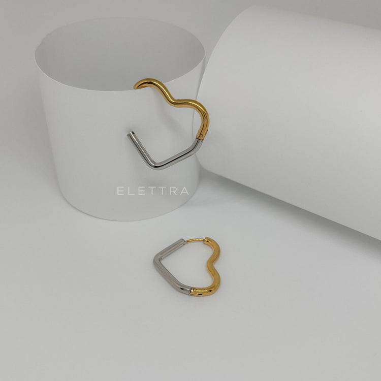 Dual-Tone Heart Hoop Earrings