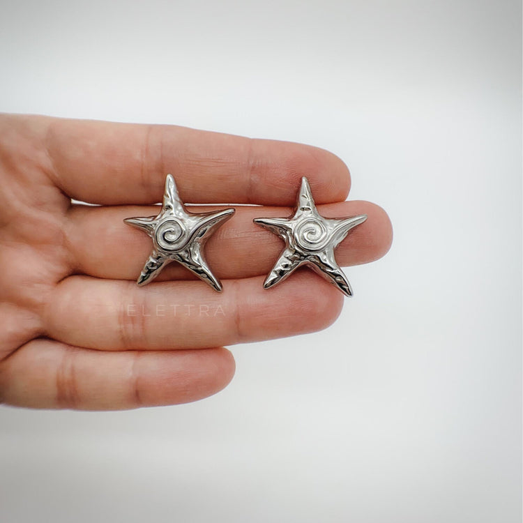 Chunky Silver Starfish Stud Earrings