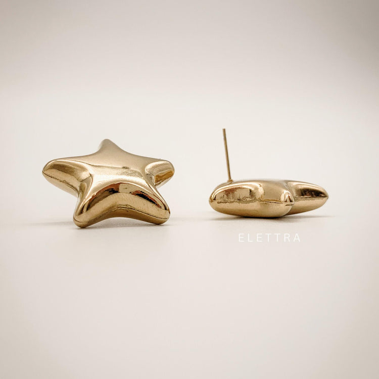 Gold Puffy Star Stud Earrings