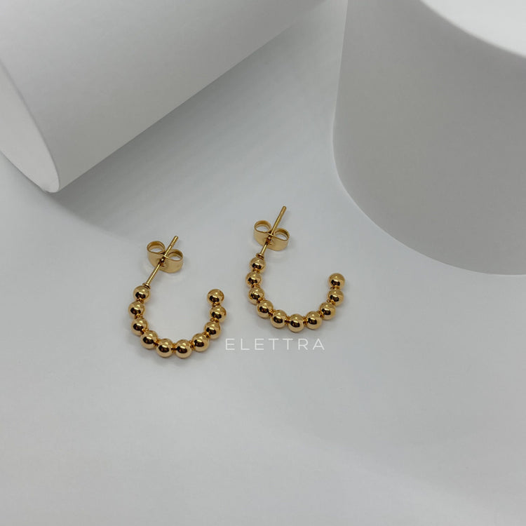 Small Beaded Gold C-Shape Earrings