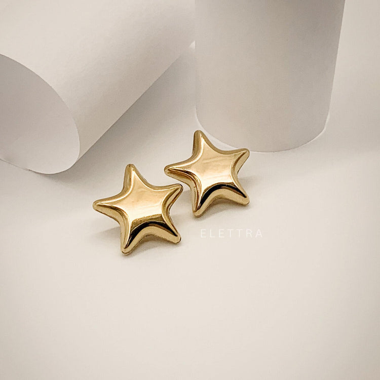 Gold Puffy Star Stud Earrings
