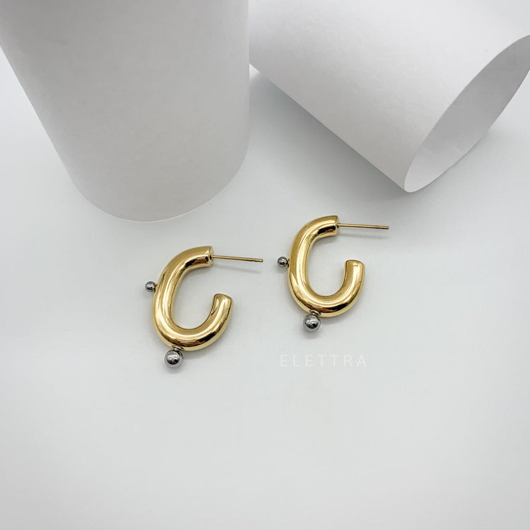 Dual-Tone C-Shape Earrings