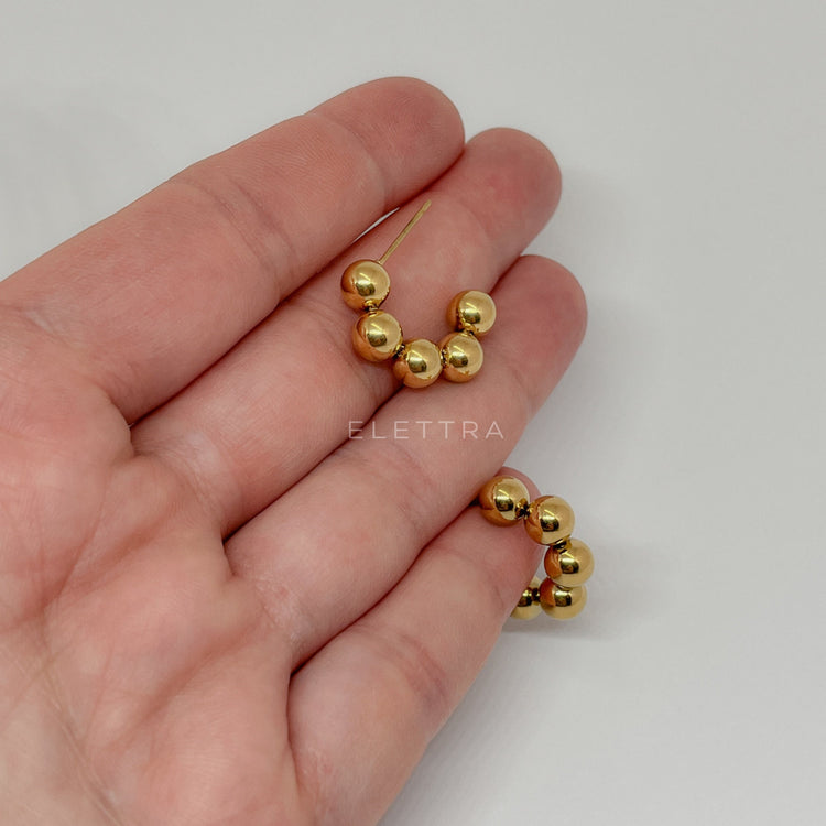 Beaded Gold C-Shape Earrings