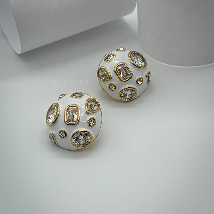 White Enamel Cubic Zirconia Stud Earrings