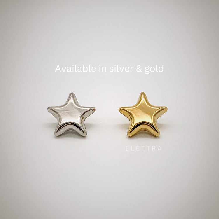 Gold Puffy Star Stud Earrings