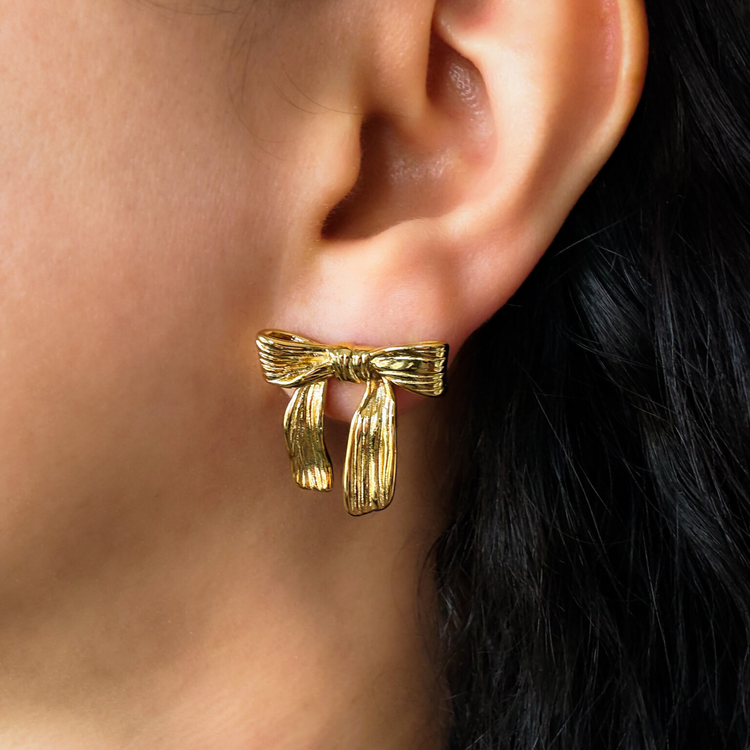 Chunky Gold Bow Stud Earrings