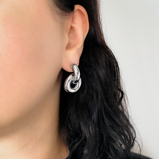 Silver Door Knocker Stud Earrings