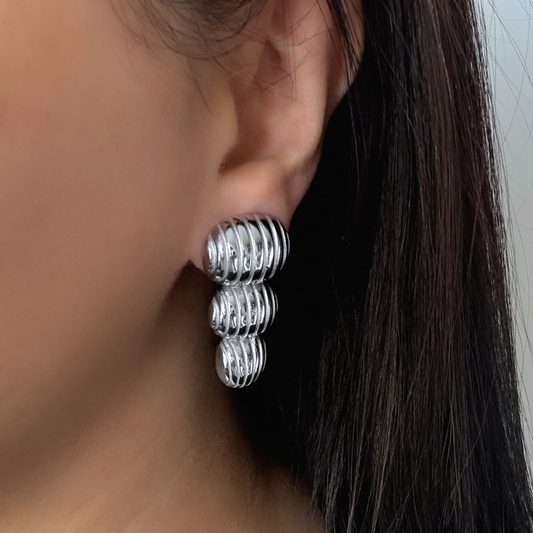 Chunky Silver Drop Stud Earrings