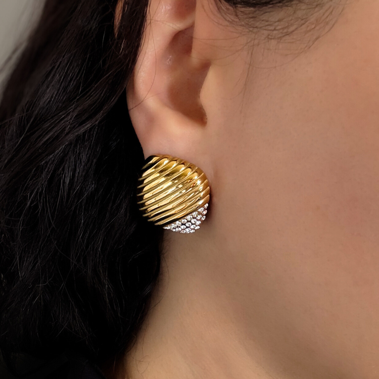 Chunky Gold Ribbed Stud Earrings