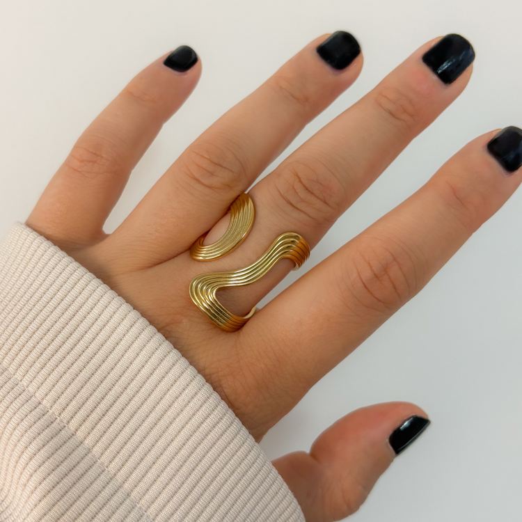 Wide Gold Wave Ring