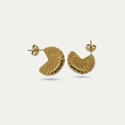 Small Ribbed Gold C-Shape Earrings