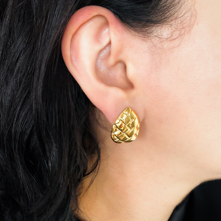 Gold Teardrop Woven Stud Earrings