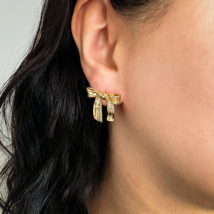 Chunky Gold Bow Stud Earrings