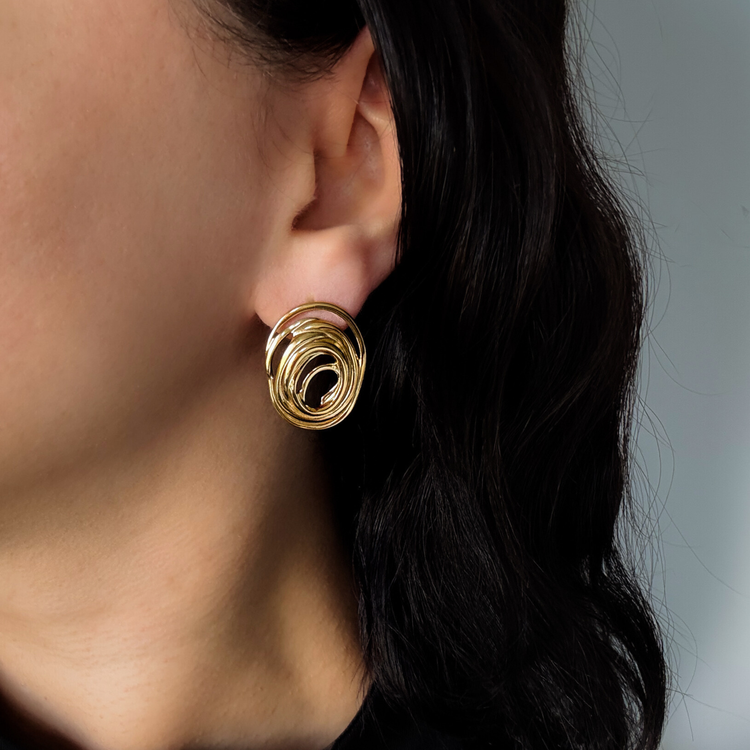 Chunky Spiral Gold Stud Earrings