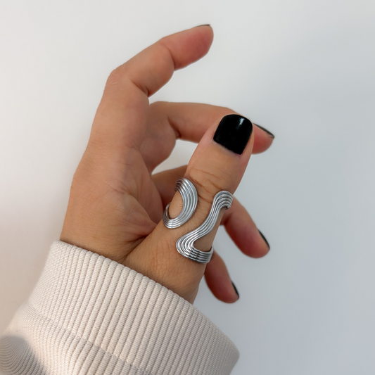 Wide Silver Wave Ring