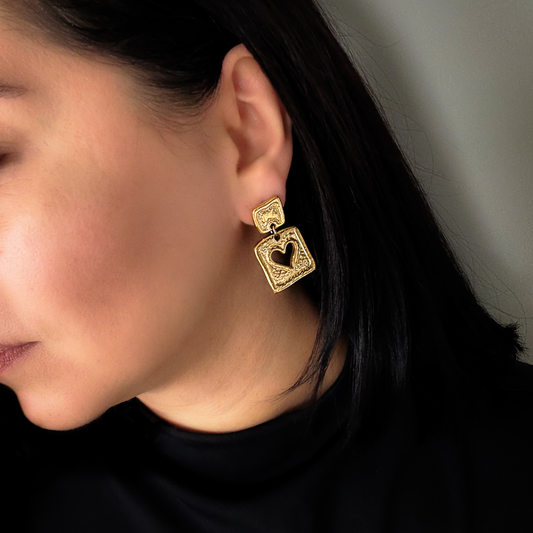 Dangle Gold Heart Stud Earrings