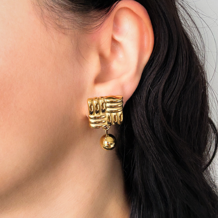 Chunky Square Gold Stud Earrings