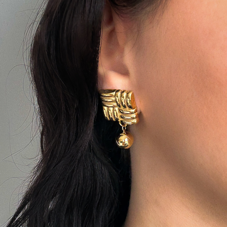 Chunky Square Gold Stud Earrings