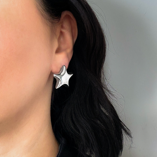 Silver Puffy Stud Earrings