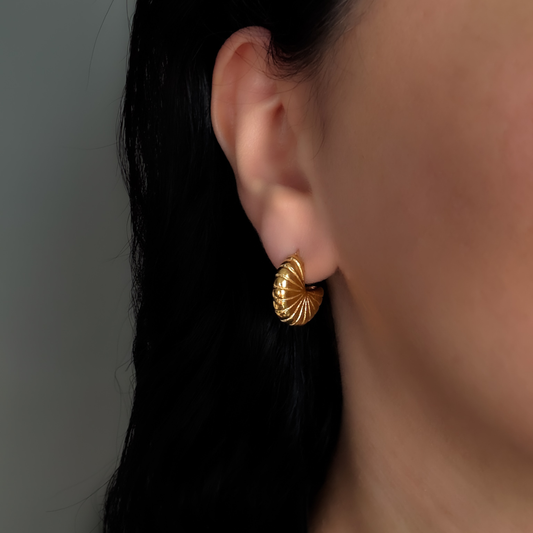 Small Ribbed Gold C-Shape Earrings