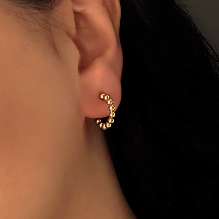 Small Beaded Gold C-Shape Earrings