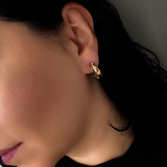 Cubic Zirconia Gold C-Shape Earrings