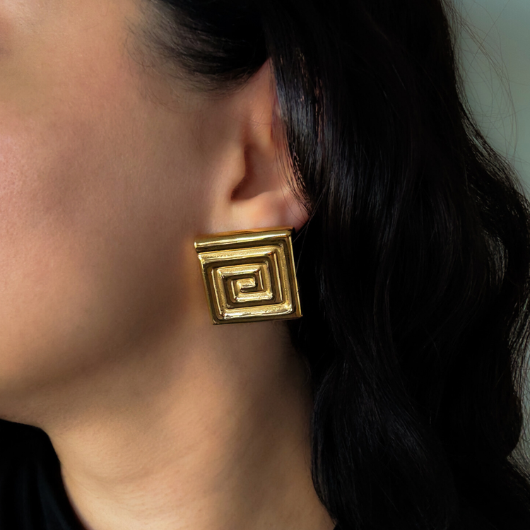 Greek Key Meander Stud Earrings