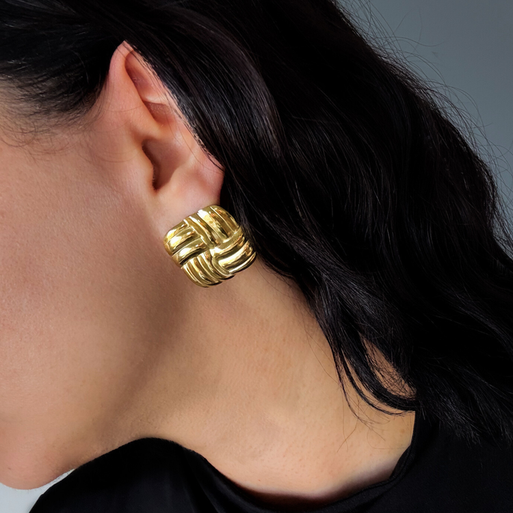 Square Chunky Gold Stud Earrings