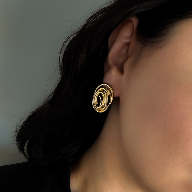 Chunky Spiral Gold Stud Earrings