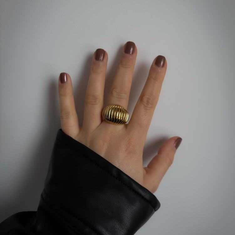 18K Gold Plated Chunky Ribbed Ring