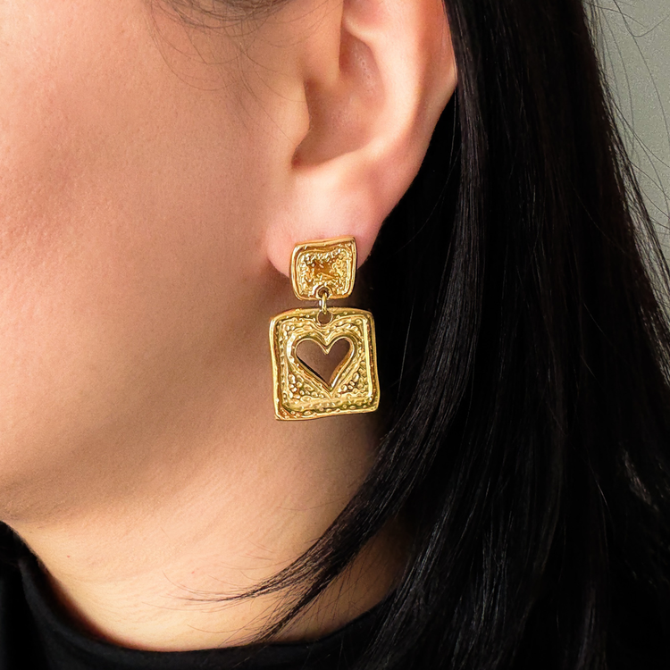 Dangle Gold Heart Stud Earrings