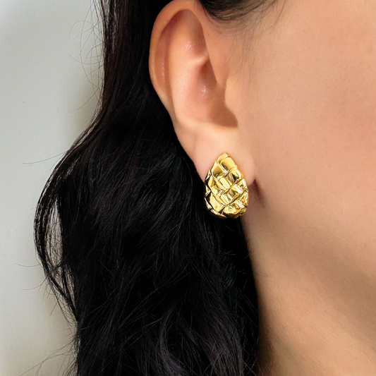 Gold Teardrop Woven Stud Earrings