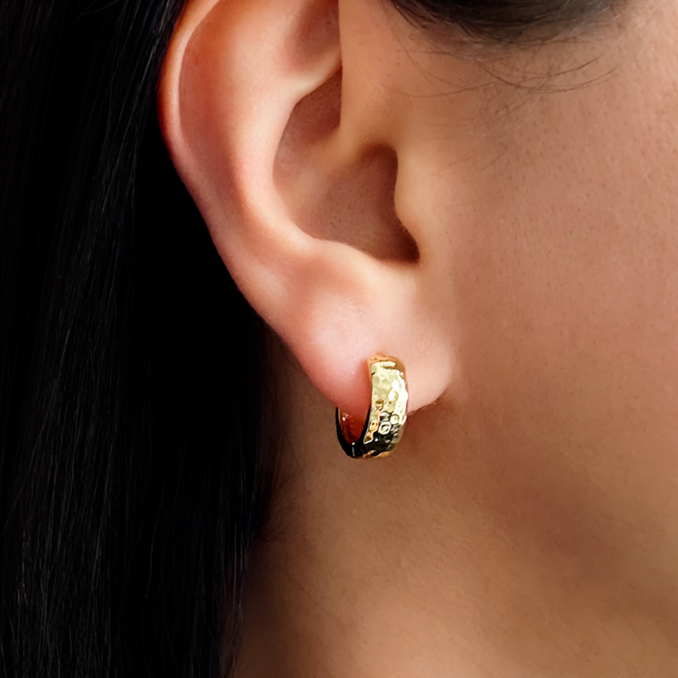 Hammered Gold Huggie Earrings