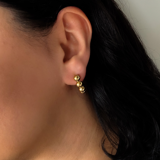 Beaded Gold C-Shape Earrings