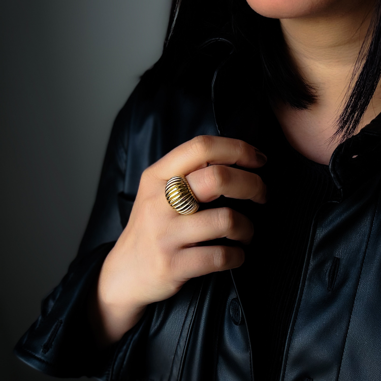 18K Gold Plated Chunky Ribbed Ring