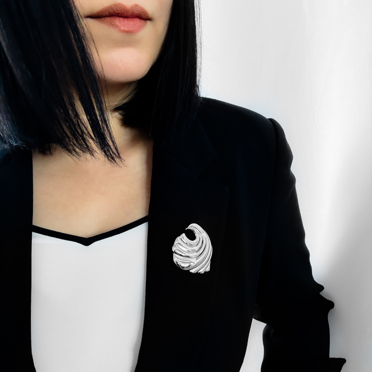 Silver Wave Brooch Pin