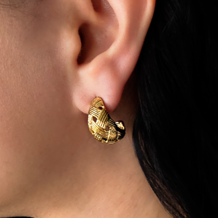 Woven Gold C-Shape Earrings