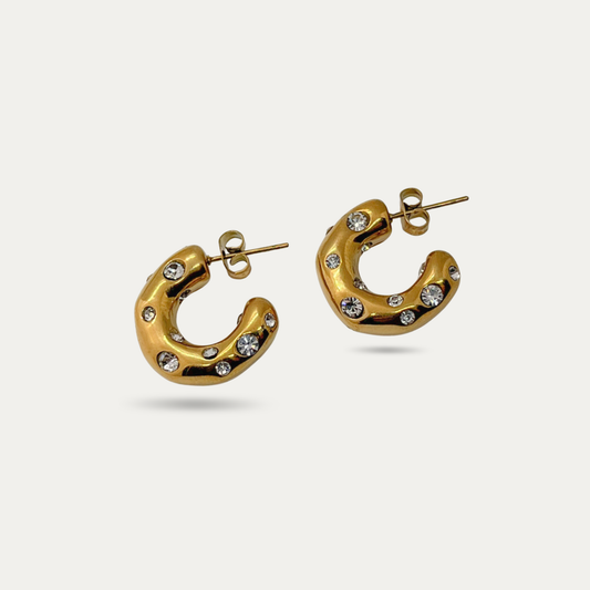 Cubic Zirconia Gold C-Shape Earrings