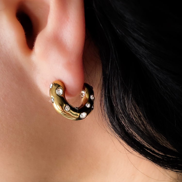Cubic Zirconia Gold C-Shape Earrings
