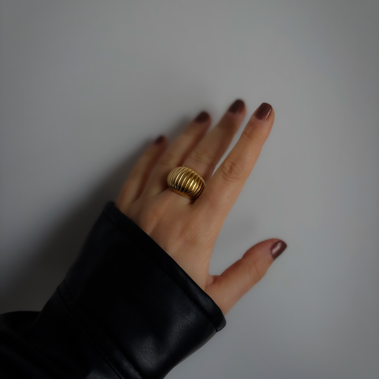 18K Gold Plated Chunky Ribbed Ring